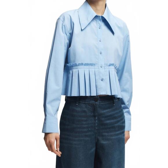 NEW SAINT ART mila ruched poplin blouse in blue chambray
